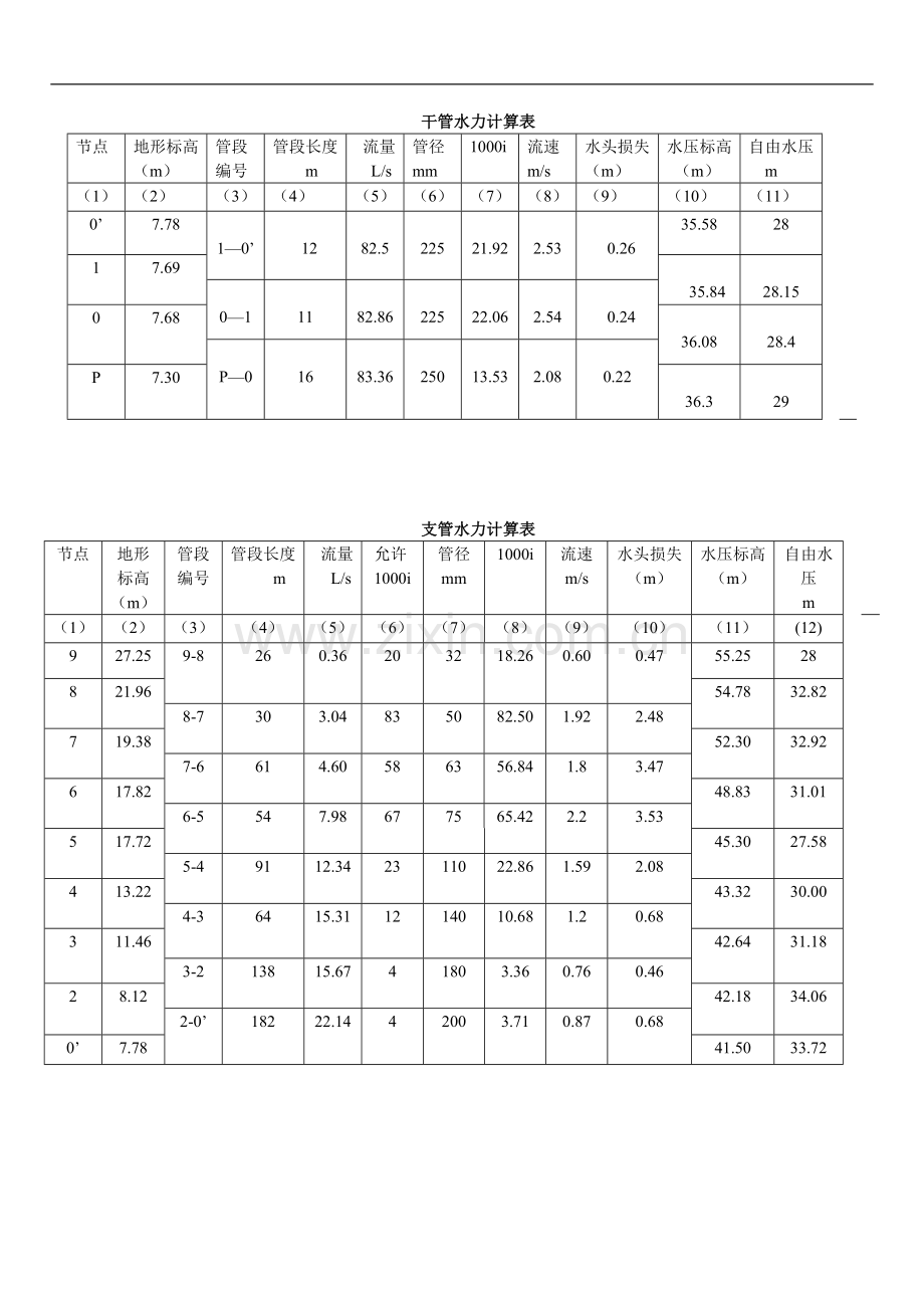 给水干管水力计算表-.doc_第1页