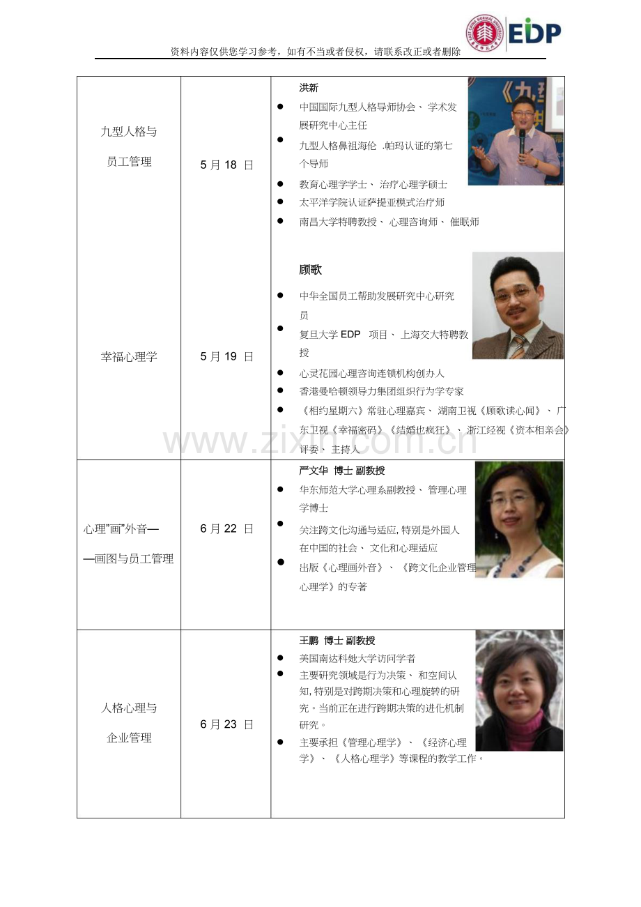 华东师范大学EDP中心-管理者心理学高级研修班-课表.doc_第2页