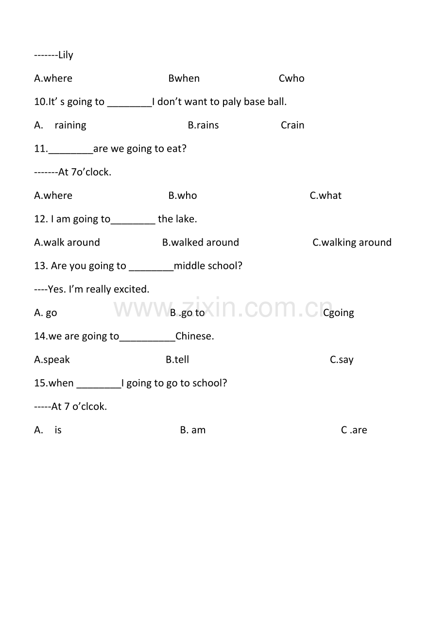 小学Begoingto专项练习.doc_第2页
