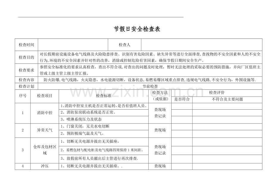 假日安全检查表.doc_第1页