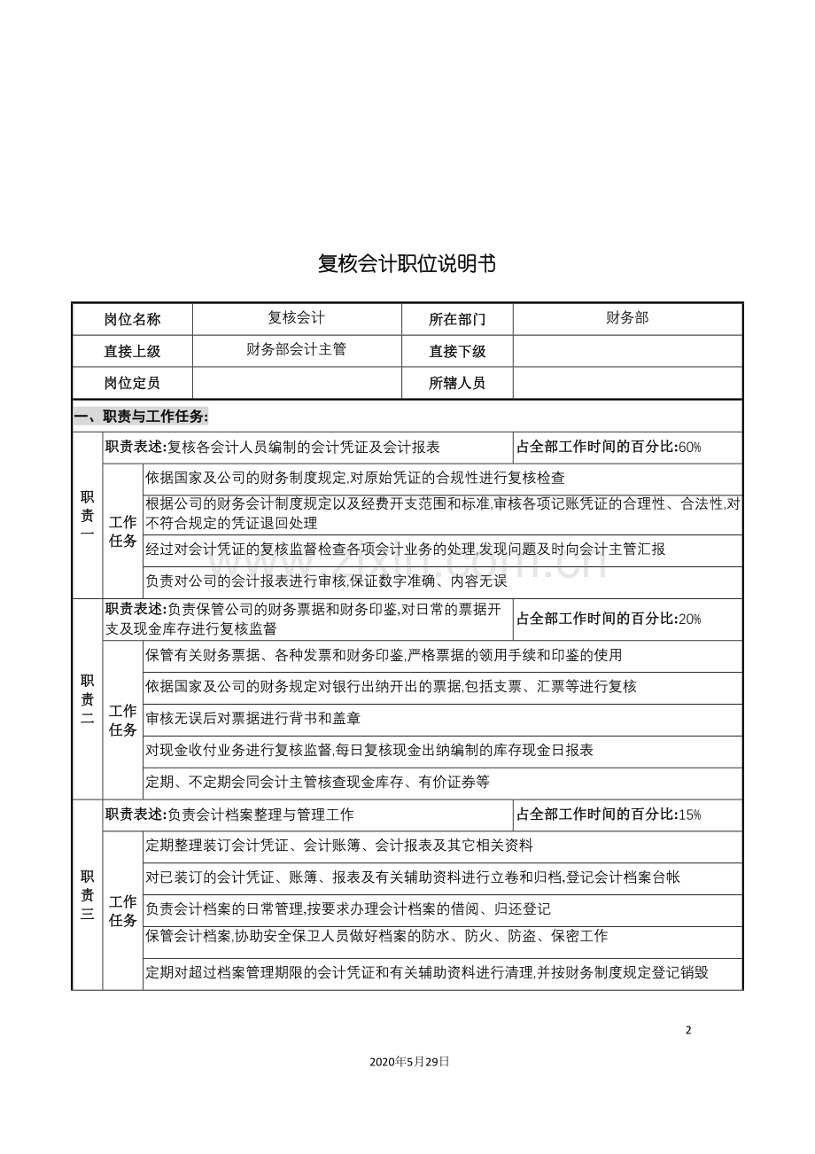 华北光学仪器公司财务部复核会计职位说明书.doc_第2页