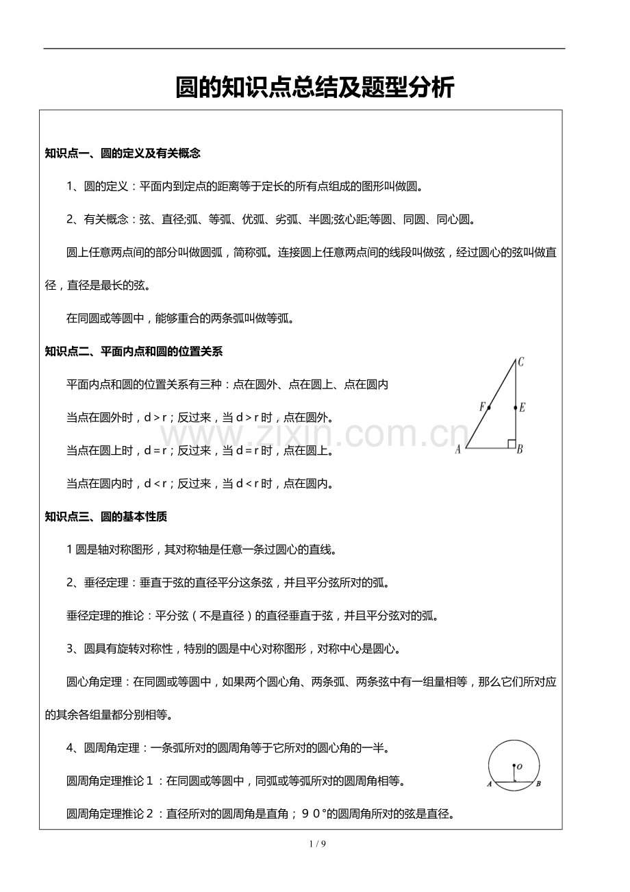 初四数学-圆的基础知识点及基础题型-新课-11月.doc_第1页