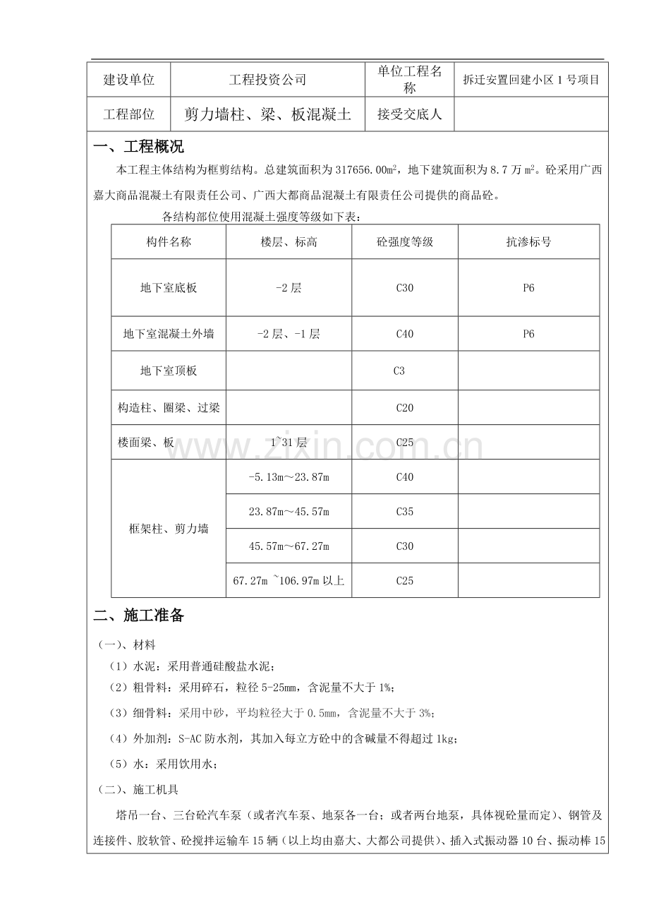 [广西]框剪结构住宅楼工程混凝土工程技术交底.doc_第1页
