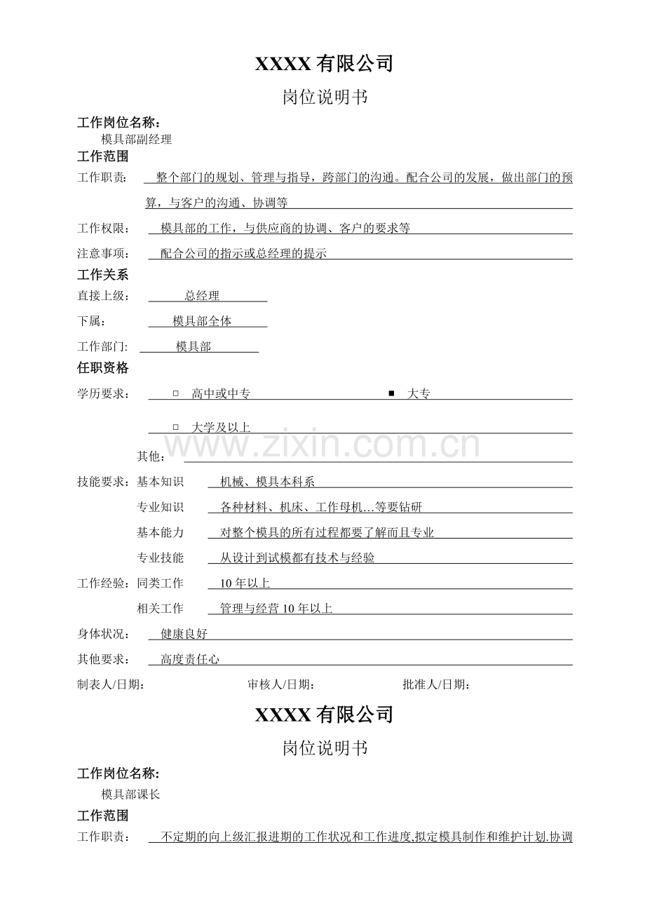 岗位说明书(模具部).doc_第1页