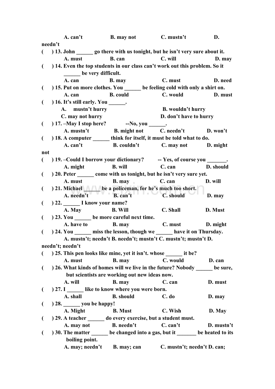 中考英语情态动词专项练习题-共4页.pdf_第2页