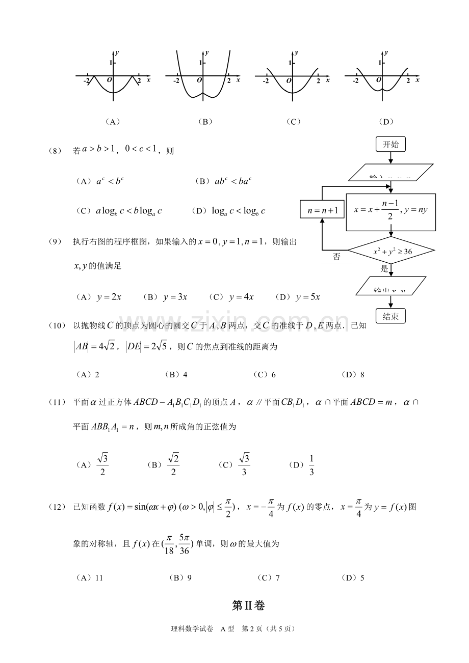 2016年高考理科数学试题及答案-全国卷1.doc_第2页