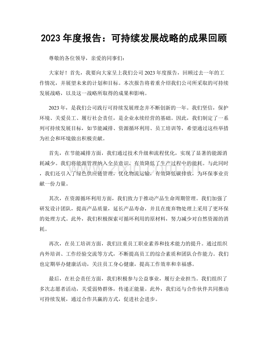 2023年度报告：可持续发展战略的成果回顾.docx_第1页