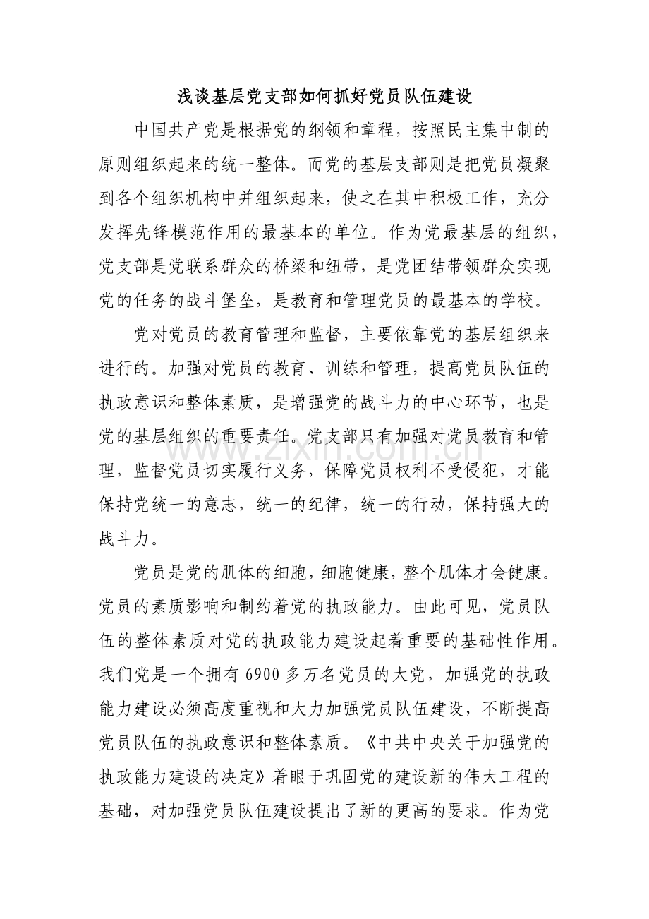 浅谈基层党支部如何抓好党员队伍建设.doc_第1页