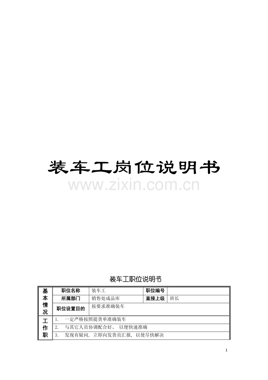 装车工岗位说明书模板.doc_第1页
