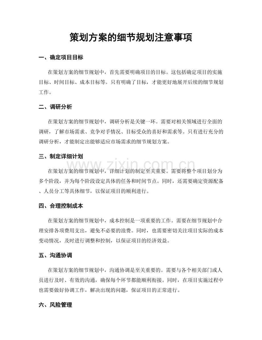 策划方案的细节规划注意事项.docx_第1页