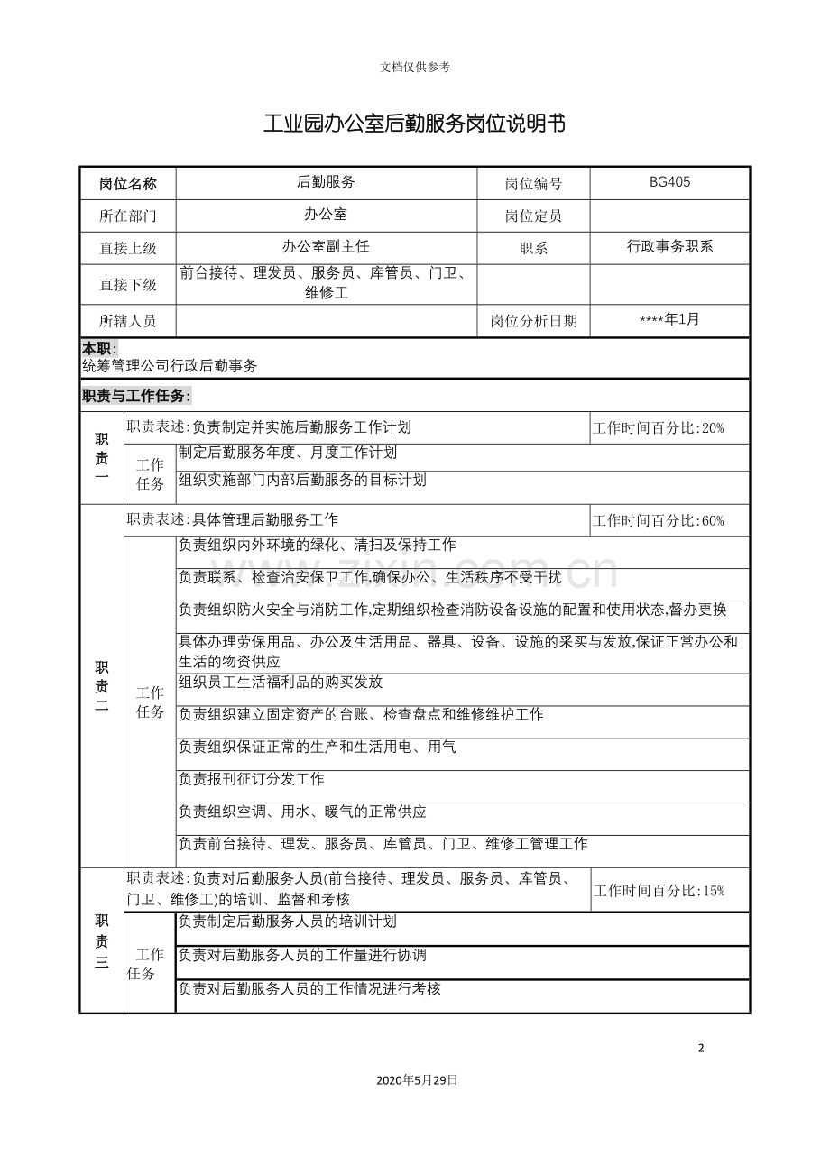 工业园办公室后勤服务岗位说明书.doc_第2页