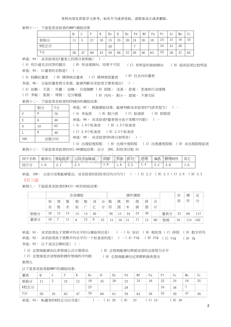 心理咨询师《心理测量》06-09技能考试题目(分年度列出).doc_第2页