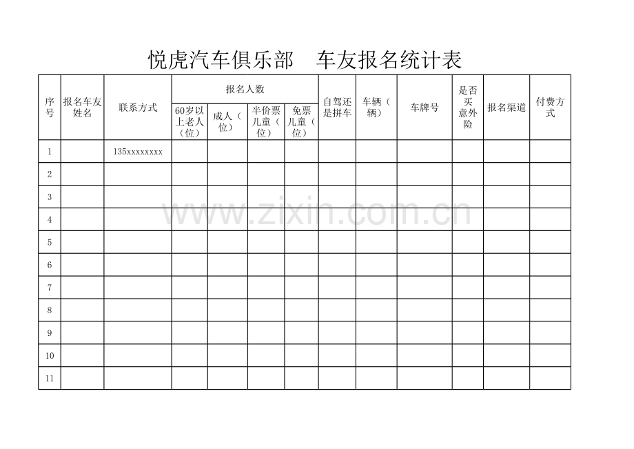 自驾游车友报名统计表.xls_第1页
