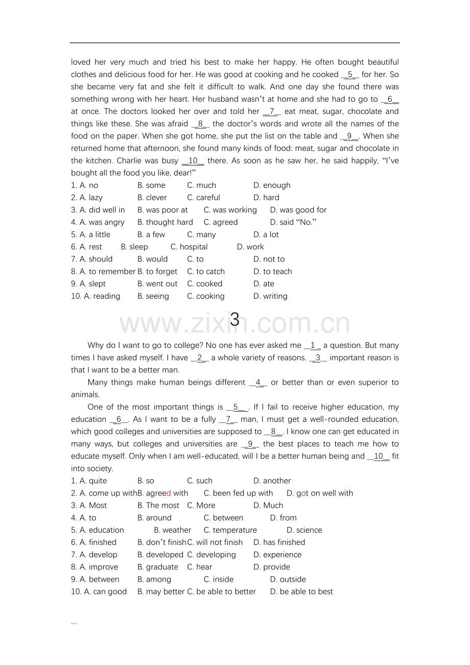初中英语阅读完形填空100篇配答案详解.doc_第2页