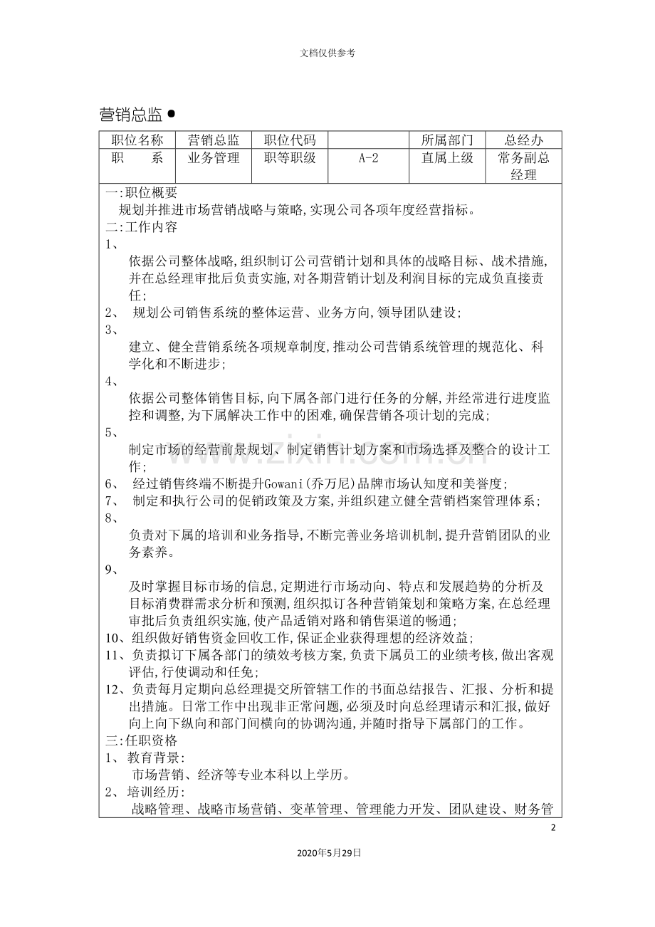 工贸销售公司营销总监岗位说明书.doc_第2页