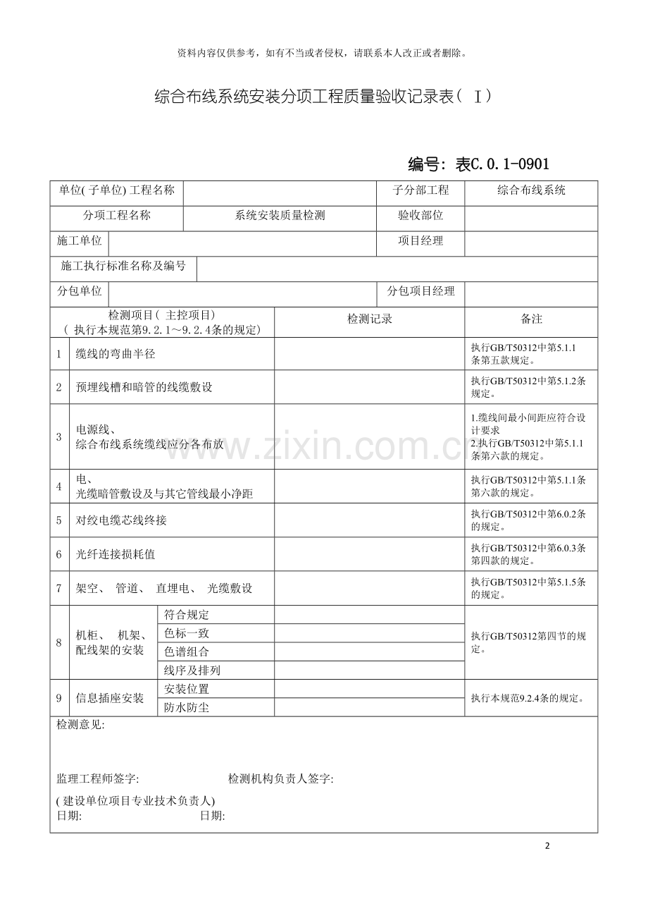 综合布线系统安装分项工程质量验收记录表(Ⅰ)模板.doc_第2页
