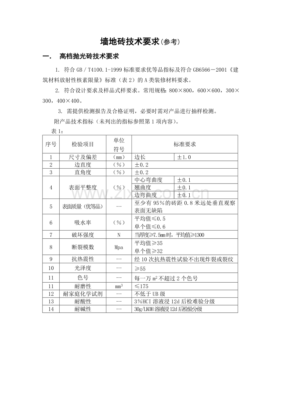 墙地砖技术要求.docx_第1页