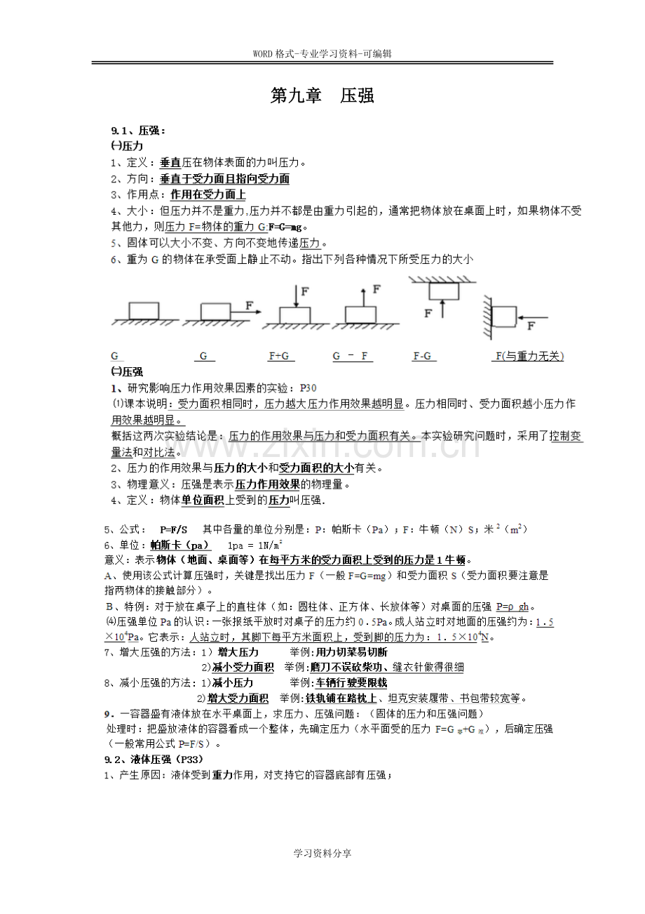 初二下物理压强知识点归纳与经典题型.doc_第1页