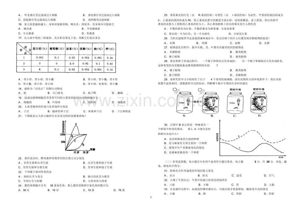 初中生物竞赛试题与答案.doc_第2页
