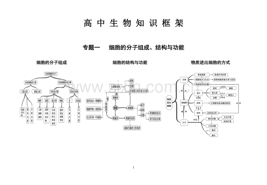 高中生物专题复习知识框架(自己整理上课用).doc_第1页