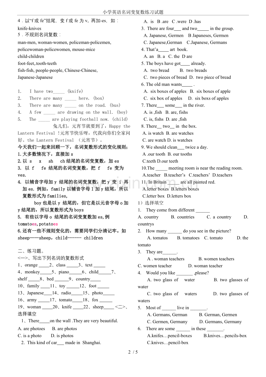 小学英语名词变复数练习试题.doc_第2页