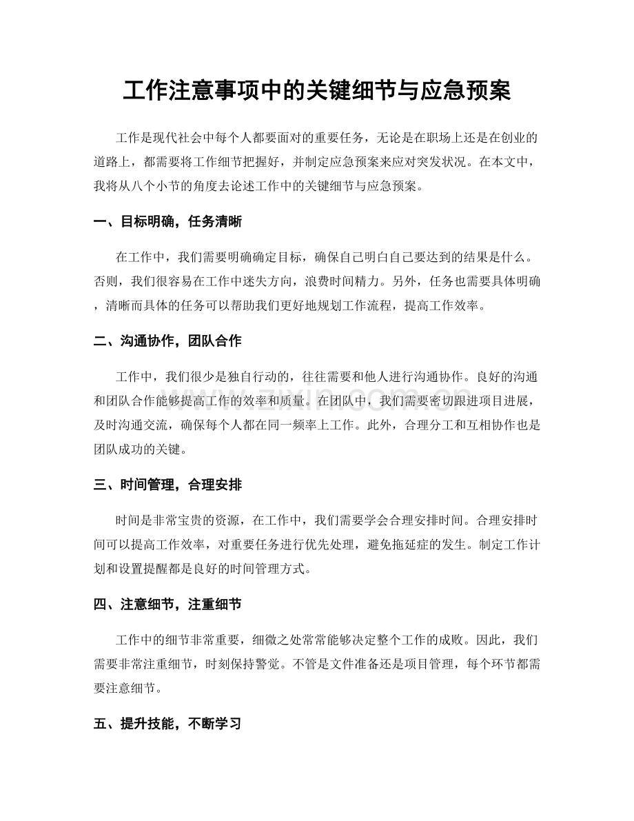 工作注意事项中的关键细节与应急预案.docx_第1页