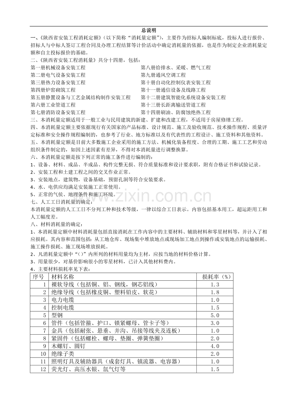 陕西省安装工程消耗定额说明(2009版).doc_第1页