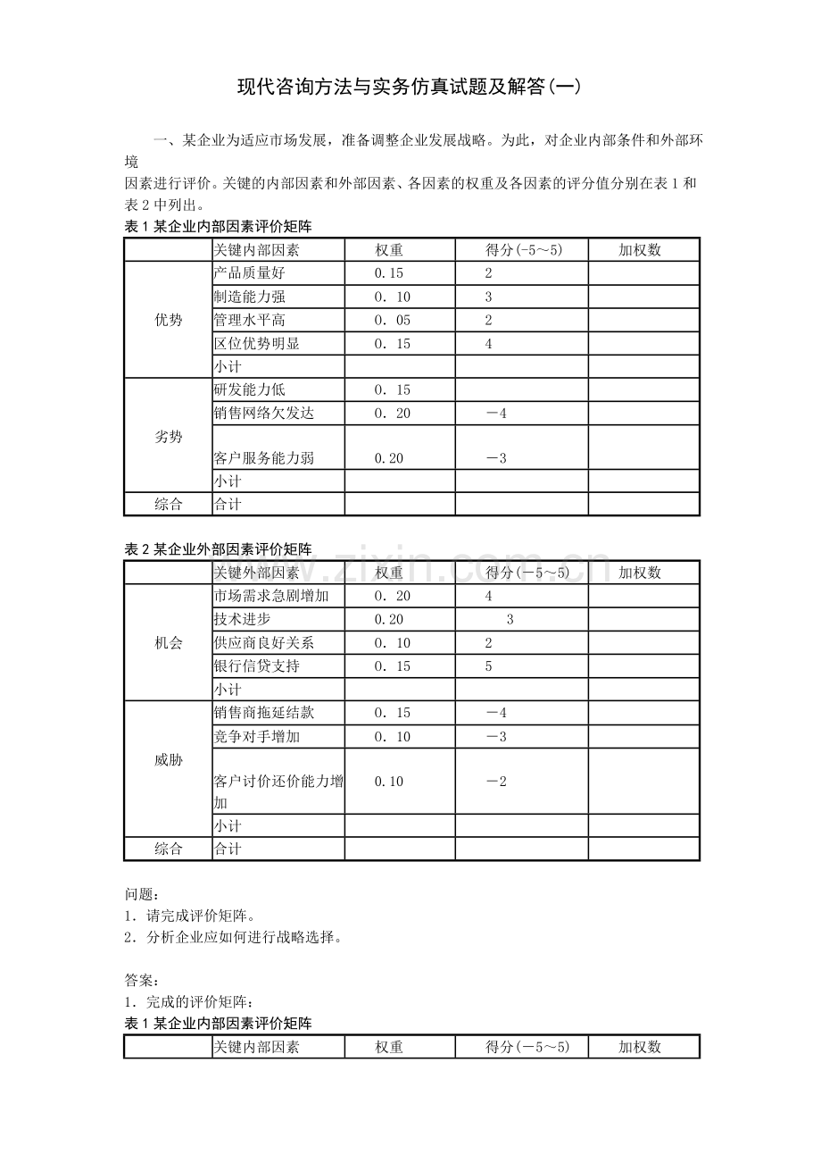 现代咨询方法与实务仿真试题及解答1.doc_第1页