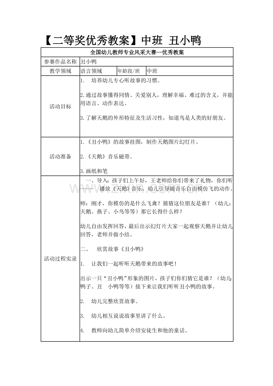 中班-丑小鸭.docx_第1页