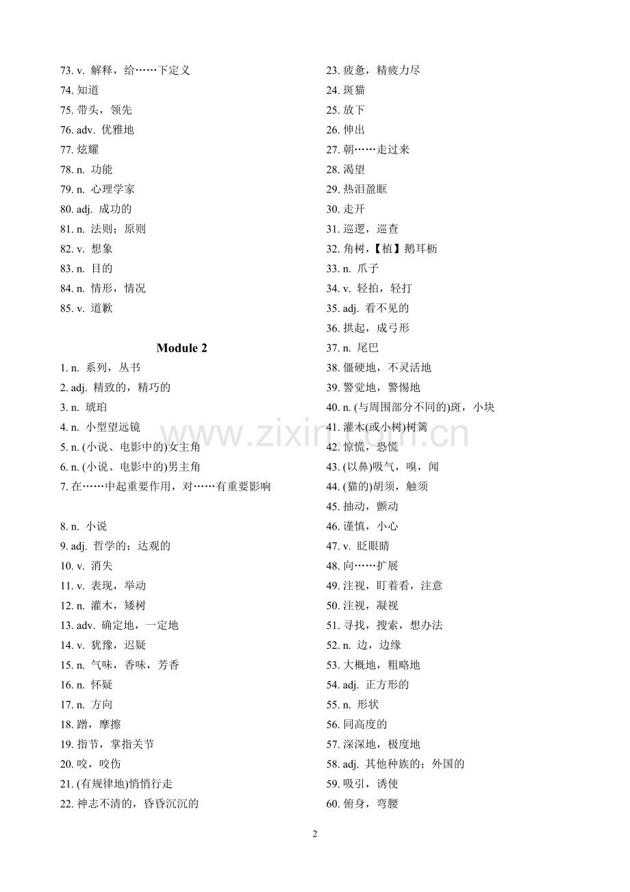 外研版高中英语第六册(顺序选修6)单词默写(汉译英).doc_第2页