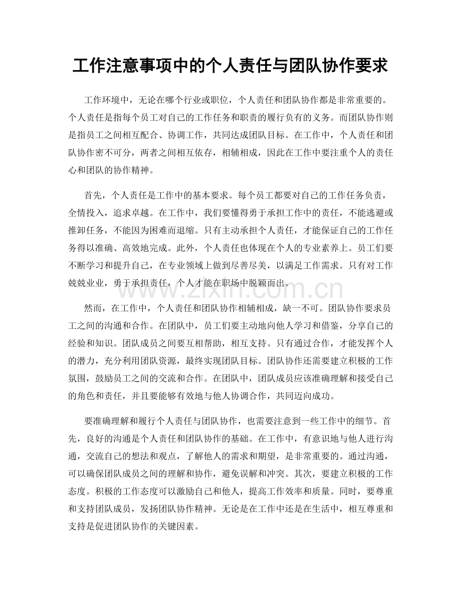 工作注意事项中的个人责任与团队协作要求.docx_第1页