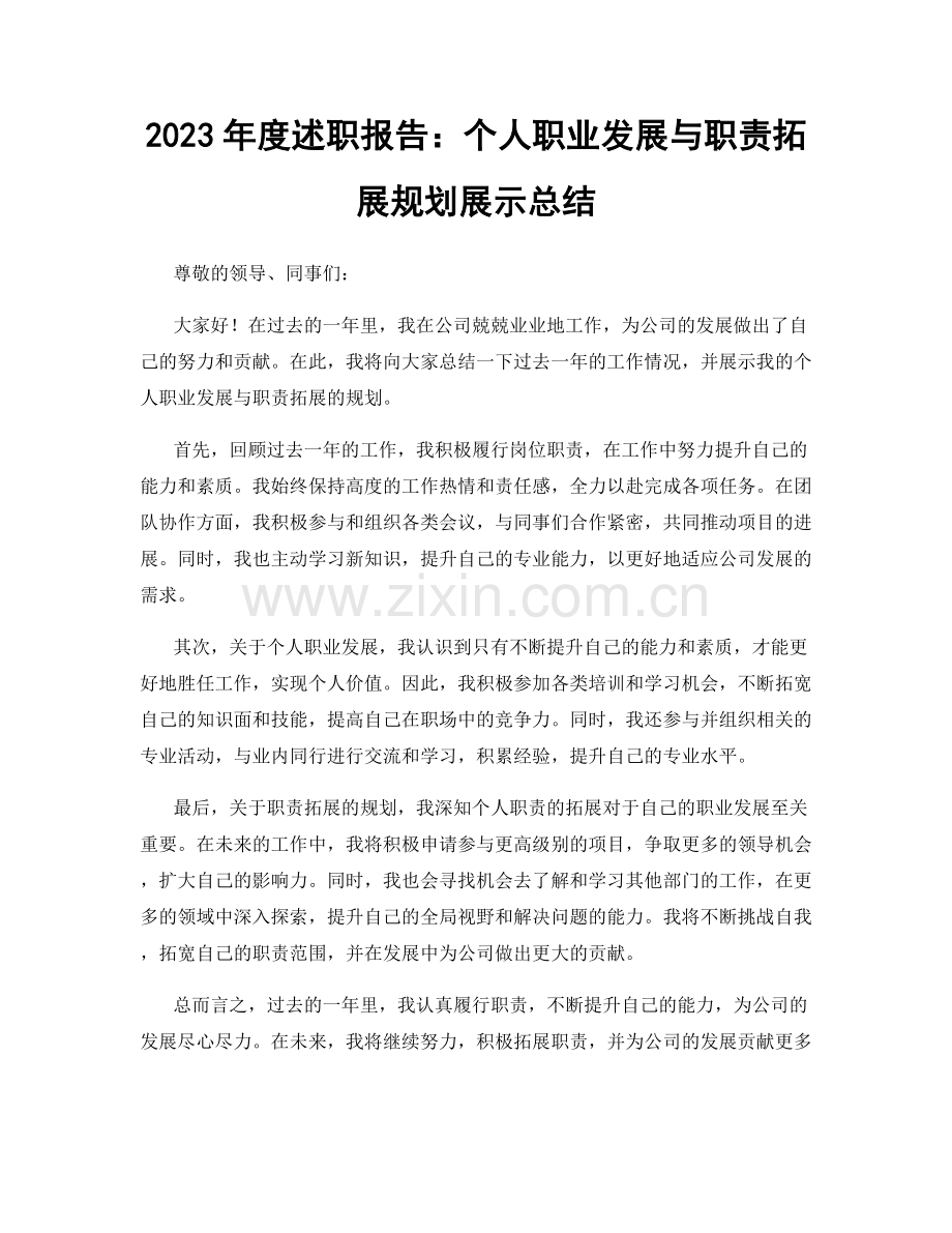 2023年度述职报告：个人职业发展与职责拓展规划展示总结.docx_第1页