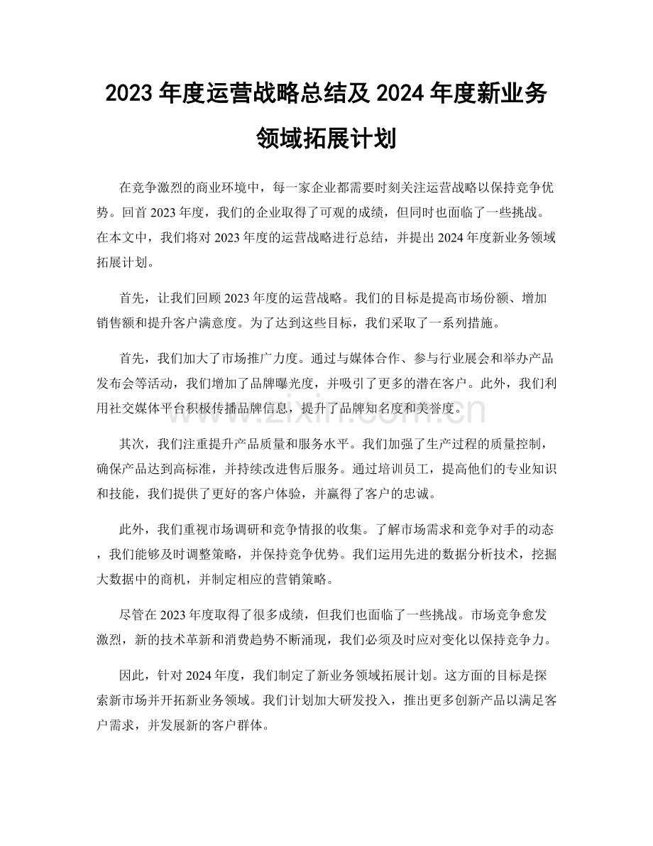 2023年度运营战略总结及2024年度新业务领域拓展计划.docx_第1页