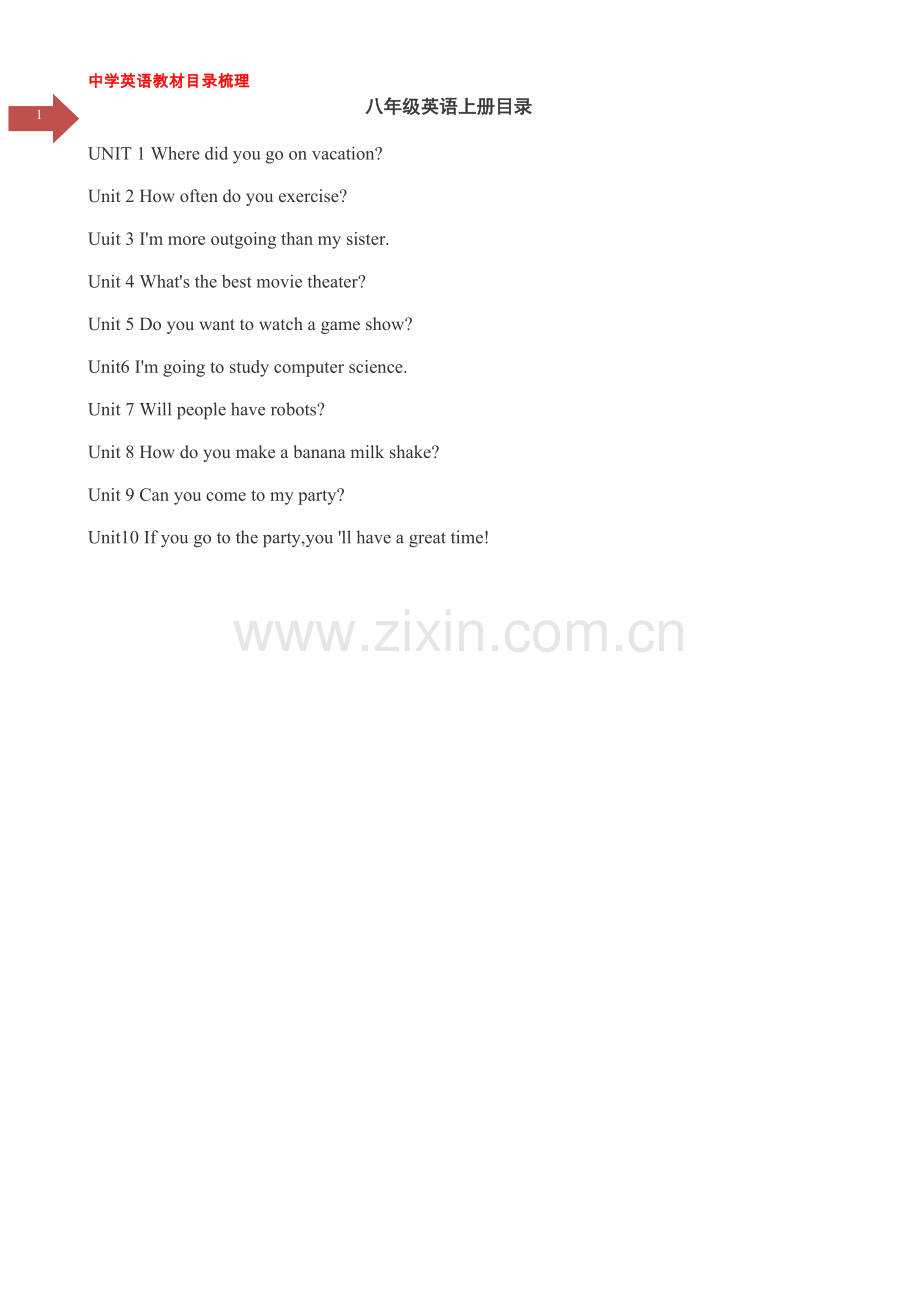 人教版英语8年级(上册)目录及单元详解经典总结.doc_第1页