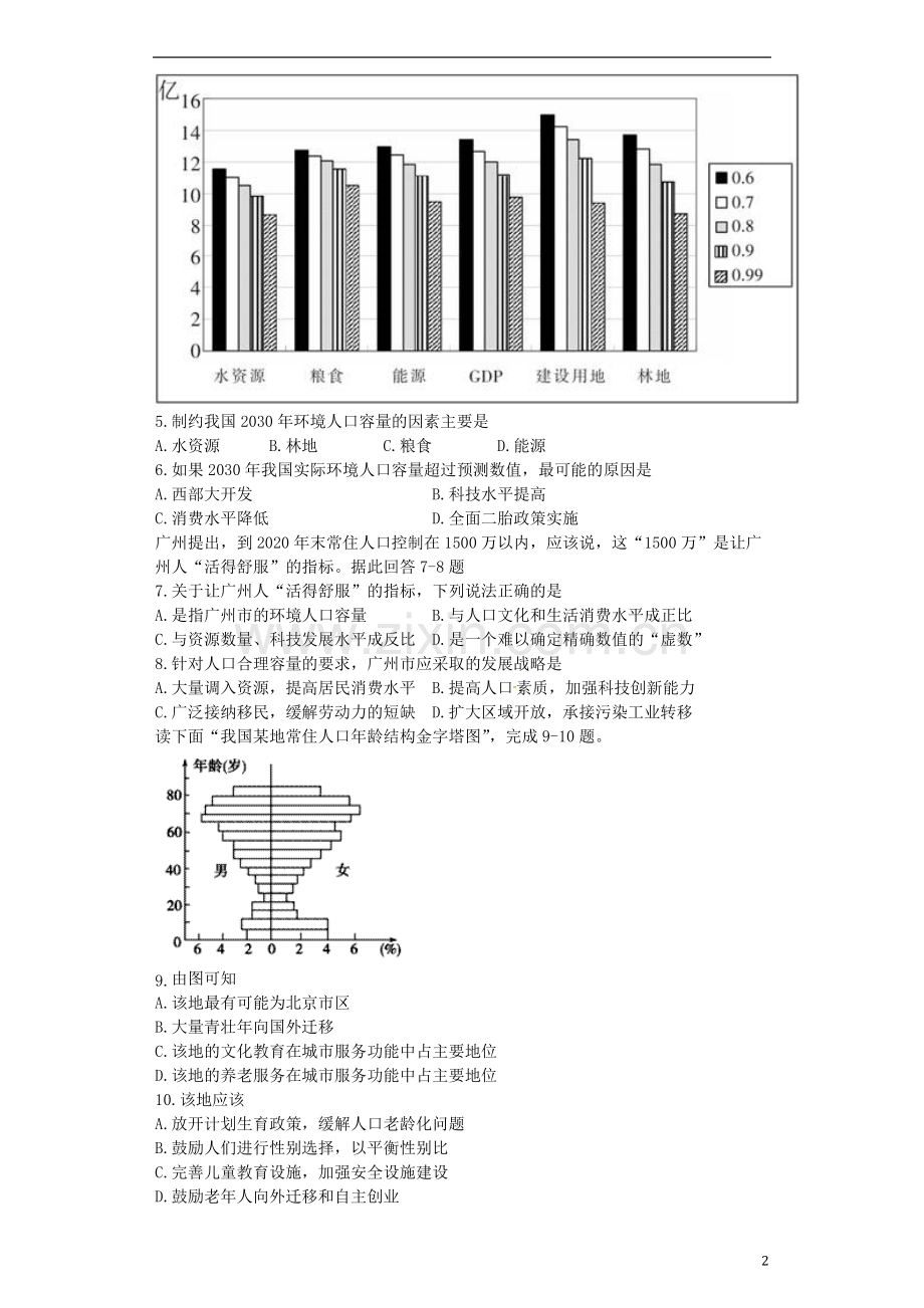 高中地理第一章人口的变化1.3人口的合理容量习题.doc_第2页