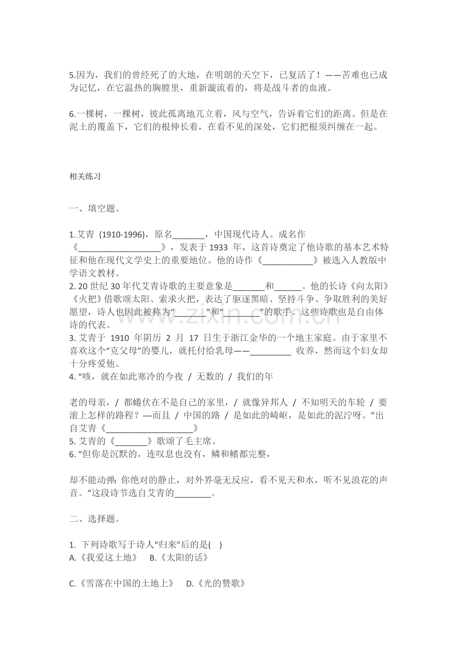 中考语文名著阅读知识梳理：《艾青诗选》.doc_第2页