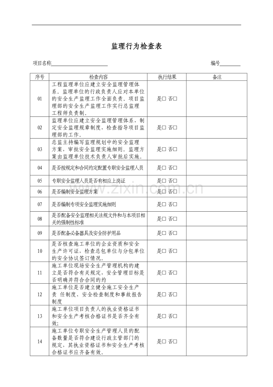 监理单位安全行为检查表.doc_第1页