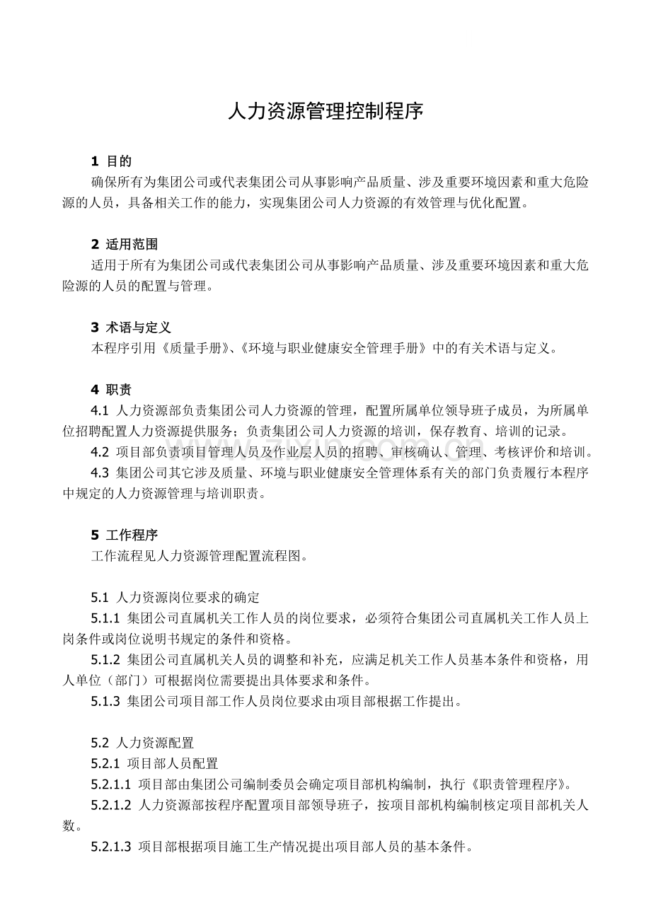 人力资源管理控制程序-secret.docx_第1页