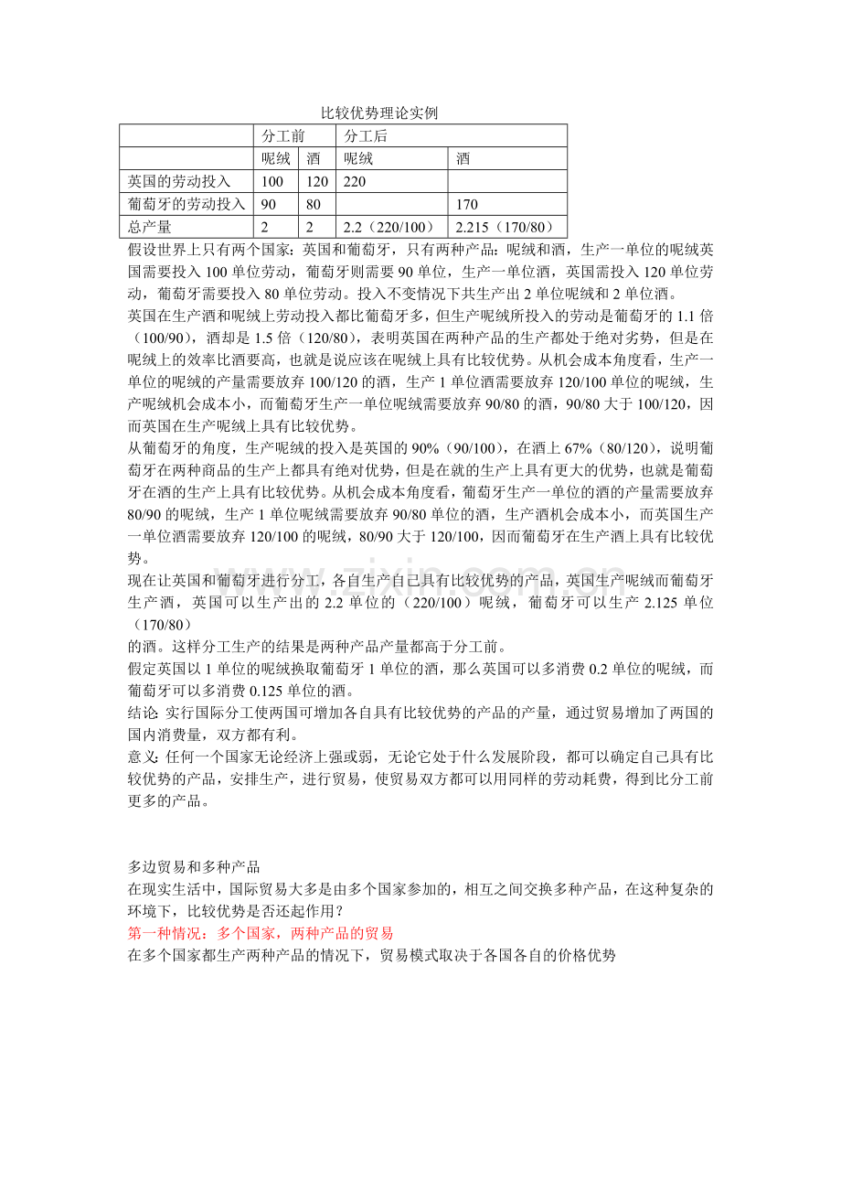 比较优势理论实例.doc_第1页