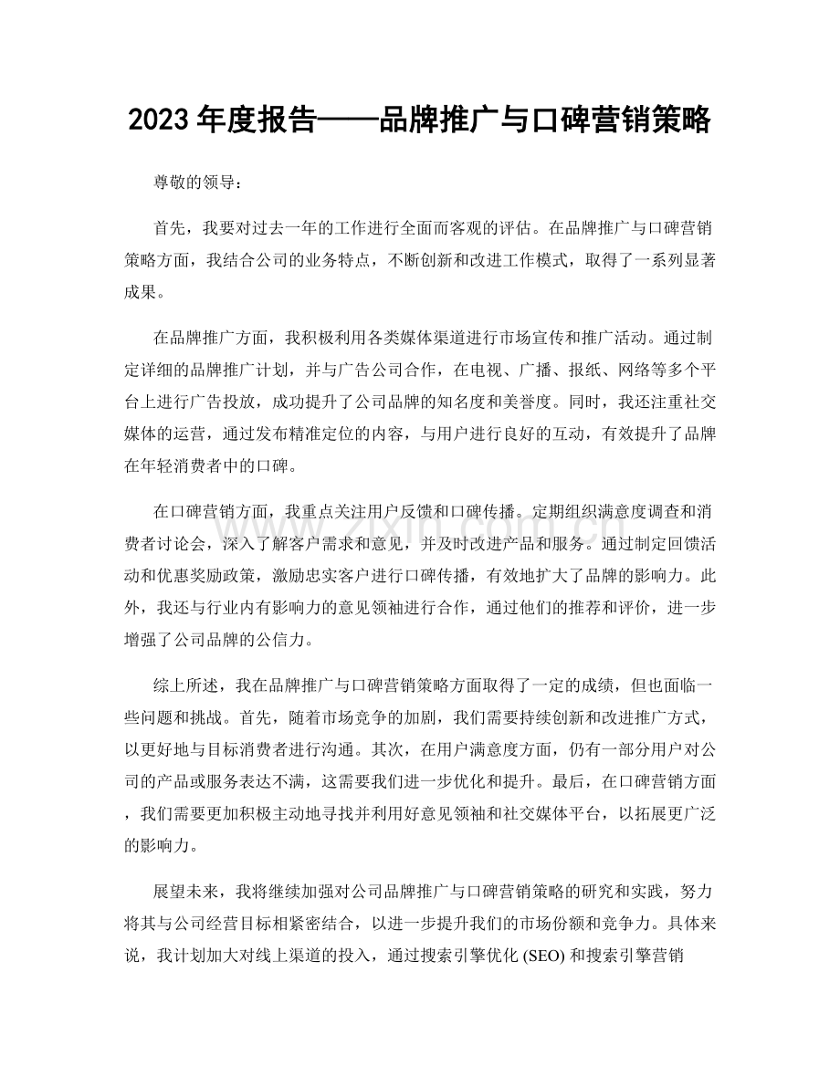 2023年度报告——品牌推广与口碑营销策略.docx_第1页