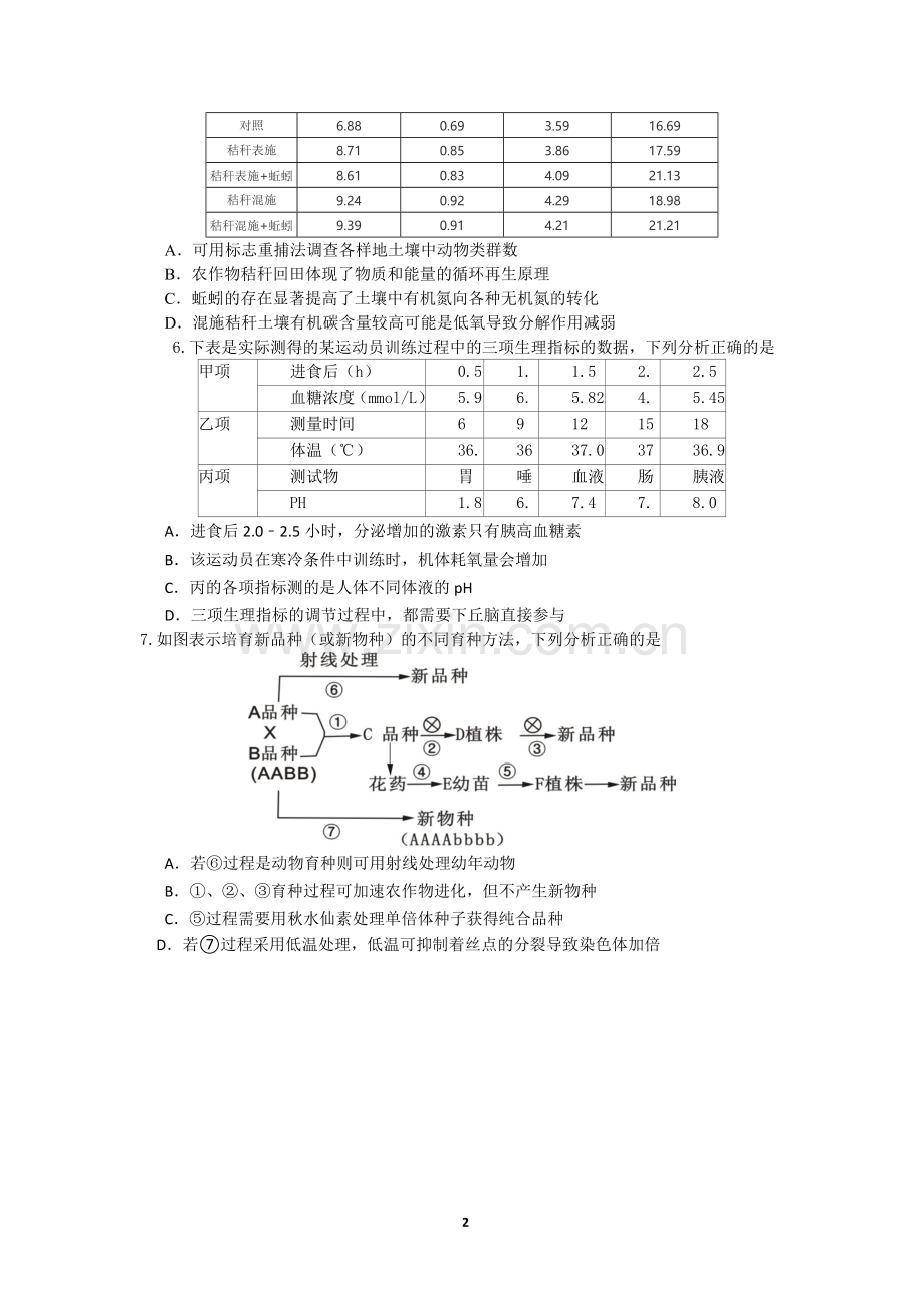 广安市2016生物二诊试题.doc_第2页
