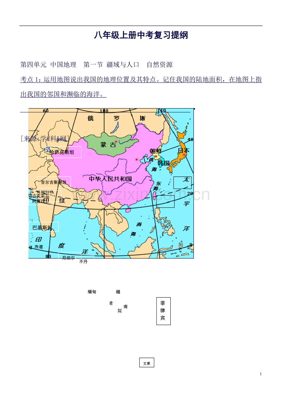 江苏省灌云县四队中学人教版八年级上册地理知识点提纲.doc_第1页
