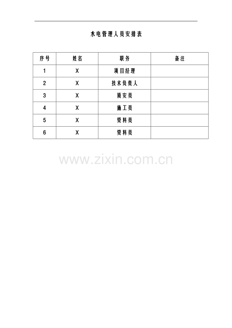 水电管理人员安排表.doc_第1页