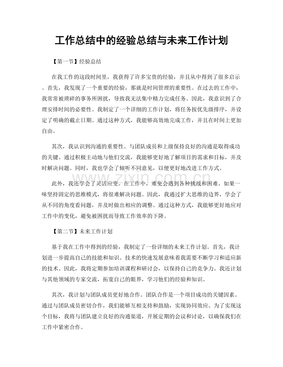 工作总结中的经验总结与未来工作计划.docx_第1页
