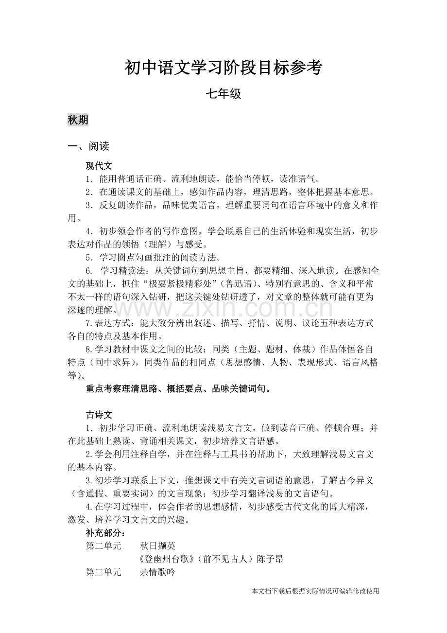 初中阶段语文学习目标参考-共7页.pdf_第1页