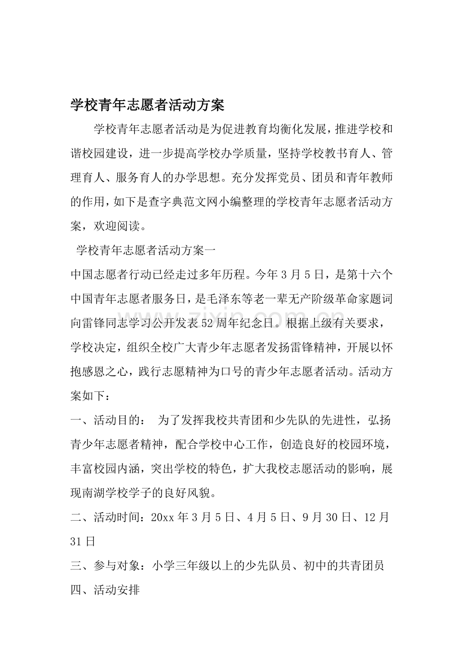 学校青年志愿者活动方案-2019年文档.doc_第1页