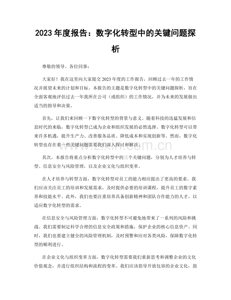 2023年度报告：数字化转型中的关键问题探析.docx_第1页