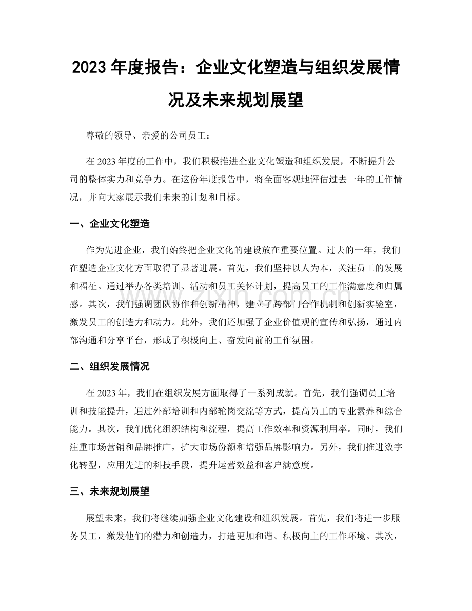 2023年度报告：企业文化塑造与组织发展情况及未来规划展望.docx_第1页