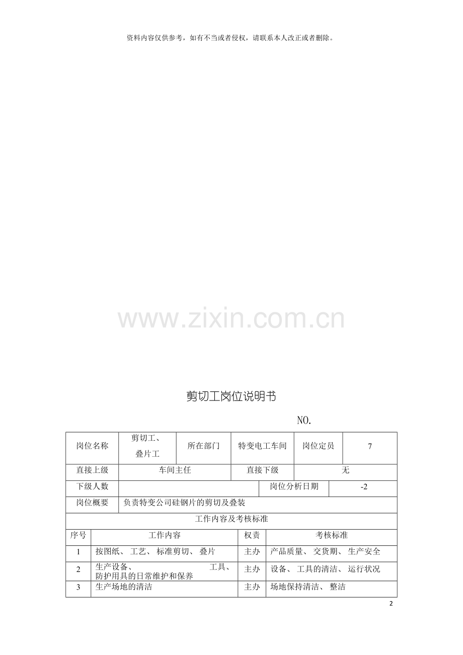 电力集团大型电气配件企业剪切工岗位说明书模板.doc_第2页