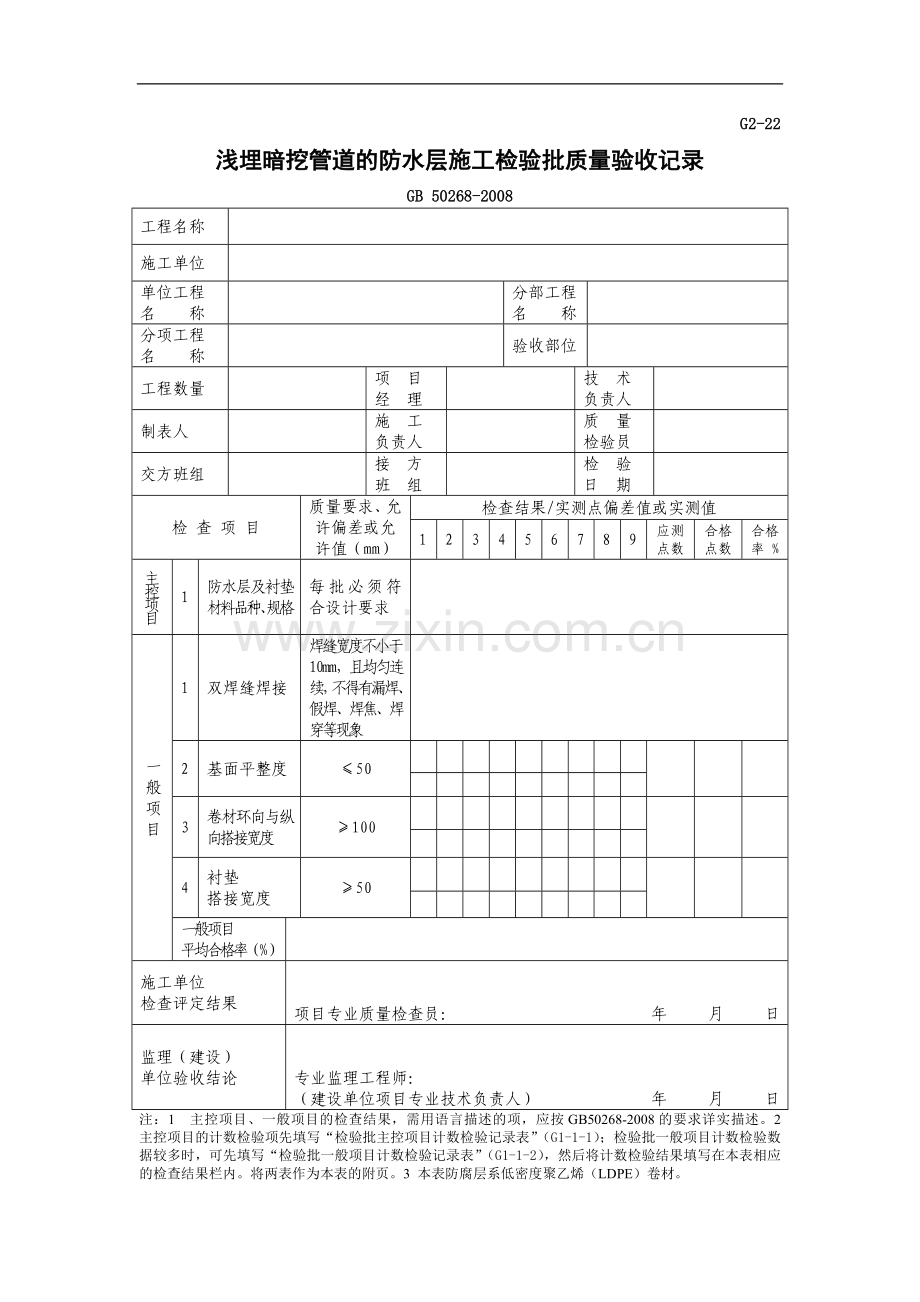 浅埋暗挖管道的防水层施工检验批质量验收记录.doc_第1页